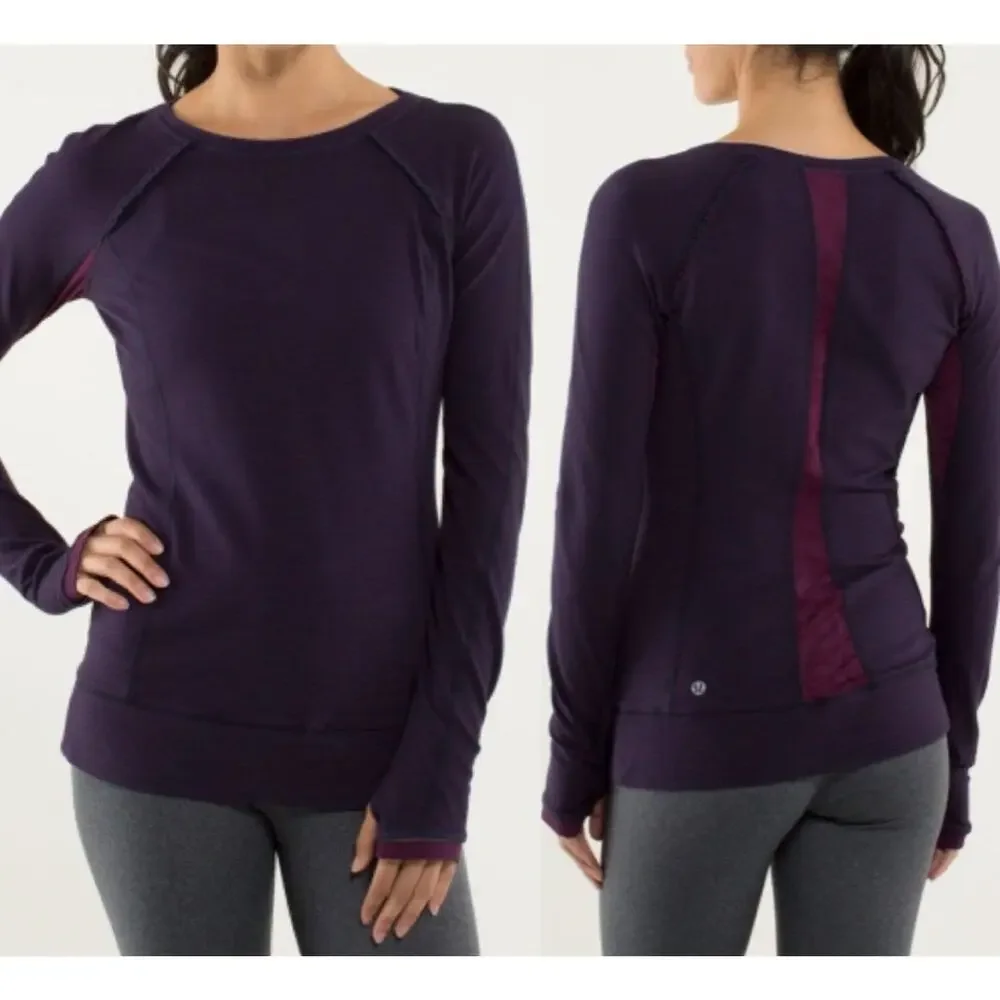 Lululemon Full Tilt Long Sleeve Top S/4? Navy Hyper Stripe Plum Lace Thumb Holes